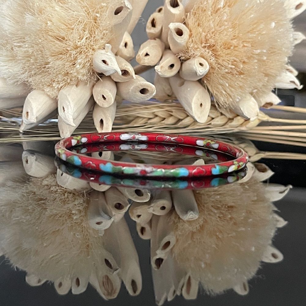Vintage Red cloisonné painted bracelet bangle